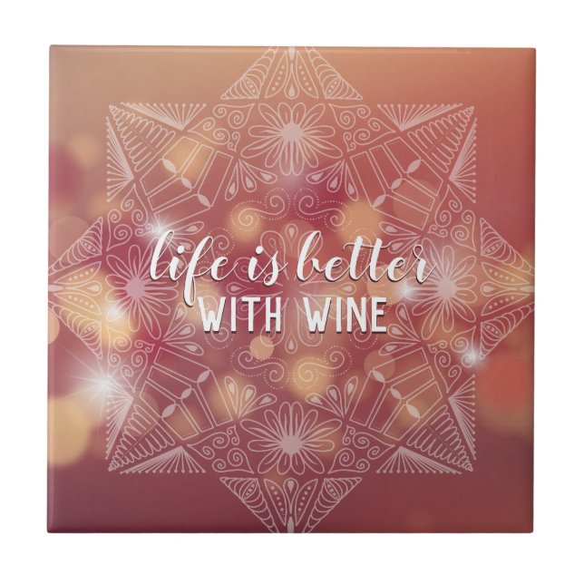 Carreau Wine Lover's Elegant Lettered Mandala Peach Bokeh (Devant)
