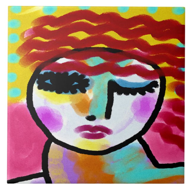 Carreau Winking Red Haired Woman Art Abstrait original (Devant)