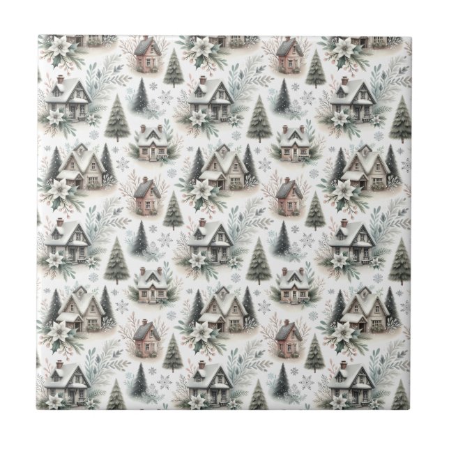 Carreau Winter Cottage Snowfall Pattern (Devant)
