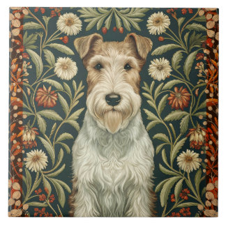 Carreau Wire Fox Terrier in William Morris Floral Style