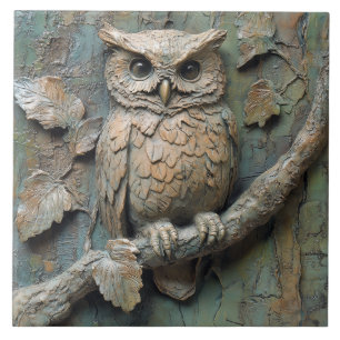 Carreau Wise Owen sur Branch Wildlife Faux Relief