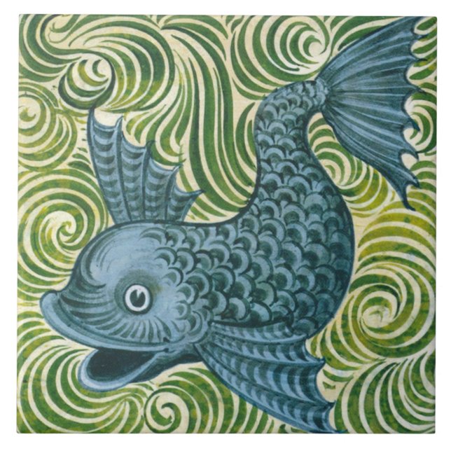 Carreau Wm De Morgan face au Dauphin Bleu Repro (Devant)