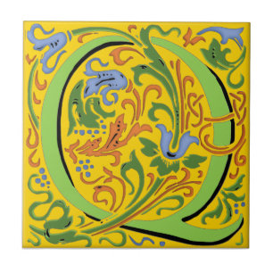 Carreau Wm Morris Ornate Letter "Q" Tile céramique initial