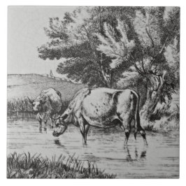 Carreau Wm Wise Minton Farm Animals Cows Tile Repro c 1879