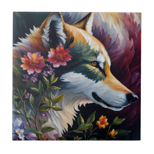 Carreau Wolf Portrait Floral Art