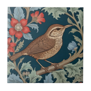Carreau Wren William Morris style Face droite à l'oiseau