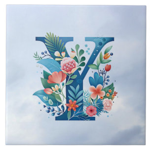 Carreau Y monogramme beau design floral