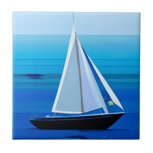Carreau Yacht Sous Voile, Bleu Cobalt