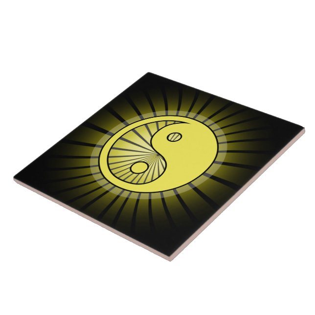 Carreau Yin Yang jaune vif sur le noir (Côté)