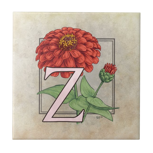 Carreau Z pour Zinnias Fleur Floral Monogram Art (Devant)