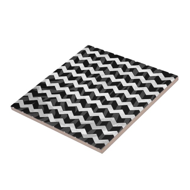 Carreau Zebra Black et Grey Chevron (Côté)
