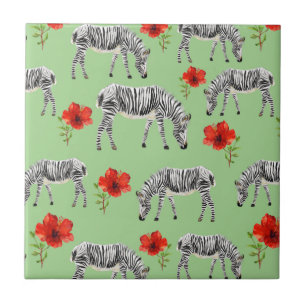 Carreau Zèbres parmi les fleurs d'Hibiscus