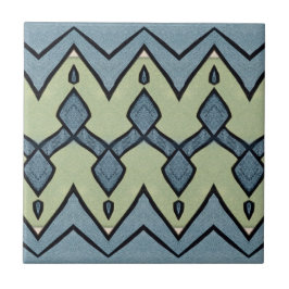 Carreau Zigzag bleu et vert géométrique Vintage