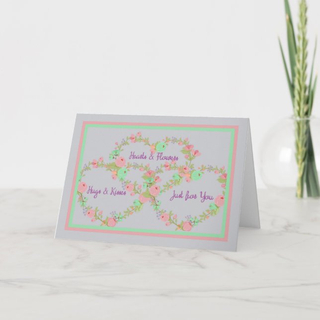 Carreaux, Baisers, Coeurs & Fleurs Carte Valentine (Devant)