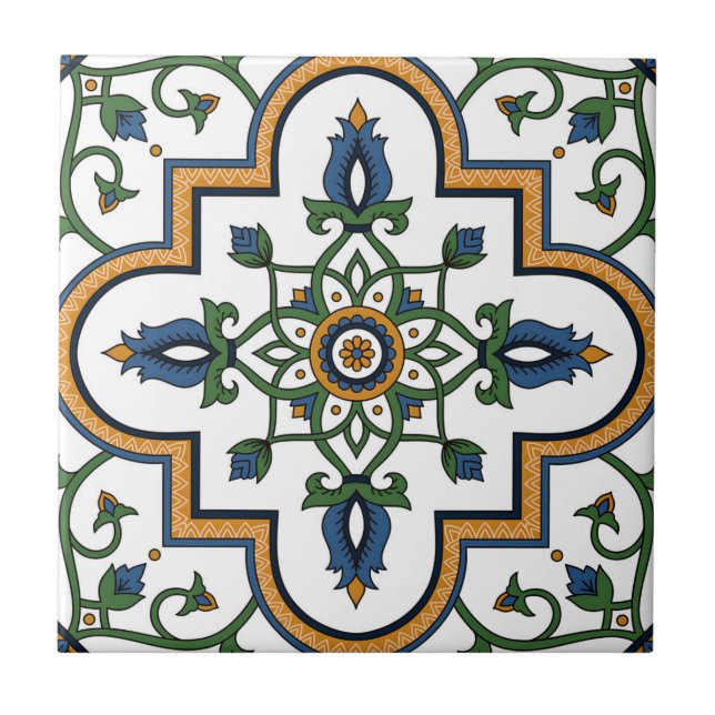 carreaux blancs et dorés mur motif floral délicat (Devant)