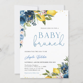 Carreaux bleus Baby shower citron Invitation