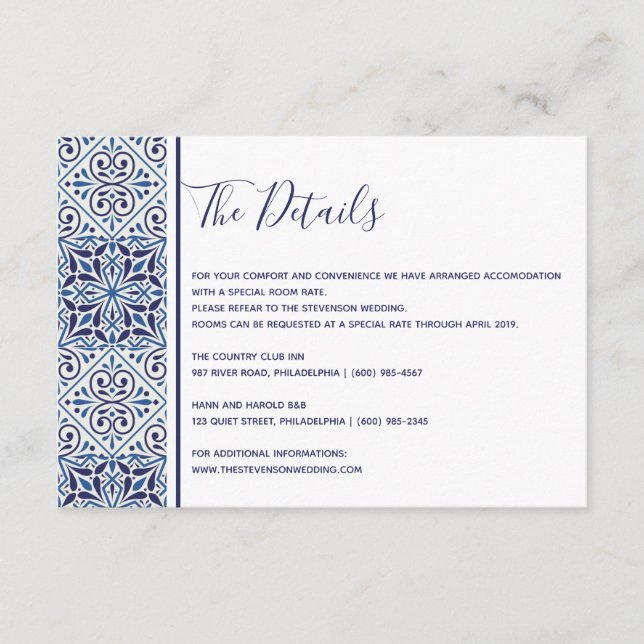 Carreaux bleus détails mariage insérer carte (Devant)