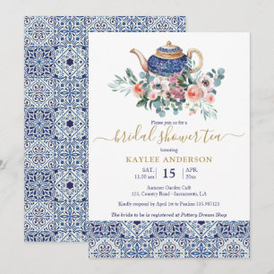 Carreaux bleus Fête des mariées carte d'invitation