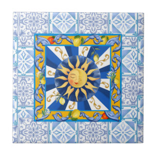 Carreaux bleus, soleil sicilien, mosaïque, majolic