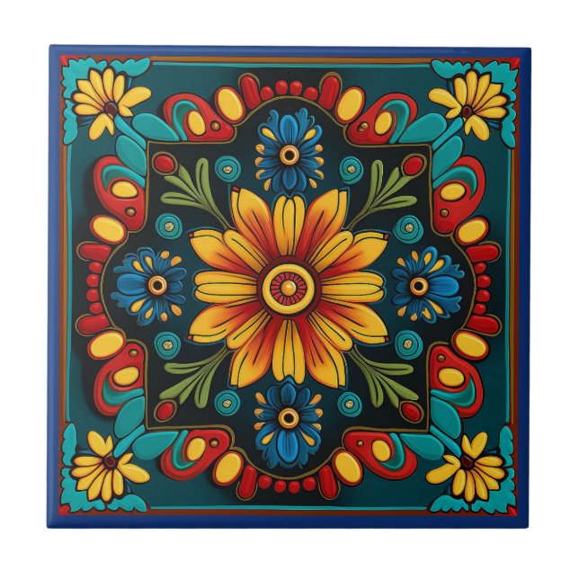 carreaux céramique de style art huichol mexicain (Devant)
