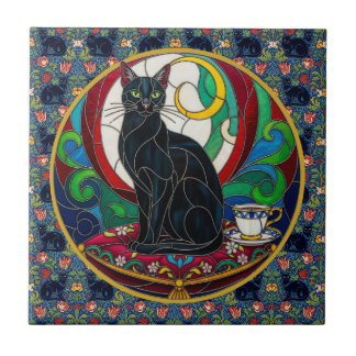 Carreaux d'art de chat noir victoriens, chats vint