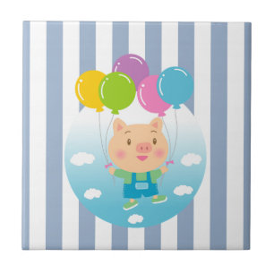 Carreaux de céramique Ballons de cochon rayés bleu