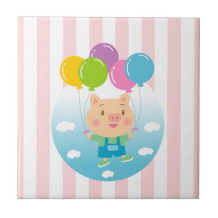 Carreaux de céramique Ballons de cochon rayés rose