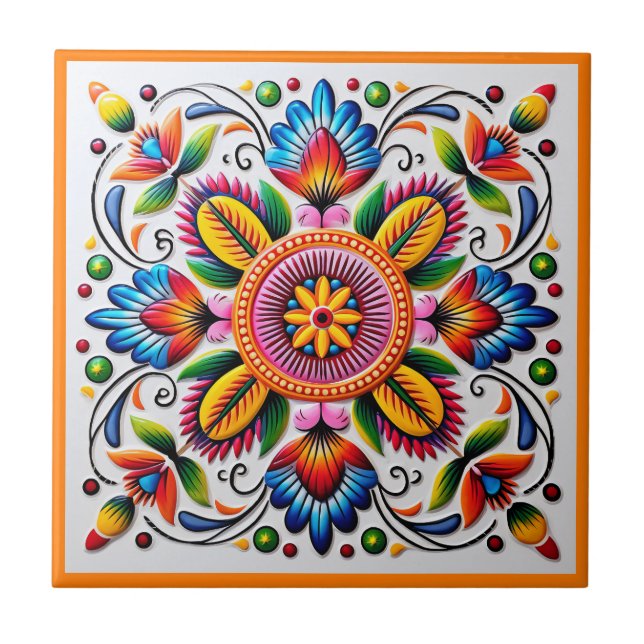 carreaux de céramique de fleur huichol mexicaine (Devant)