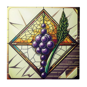 Carreaux de Céramique en Vitrail Raisins et Blé