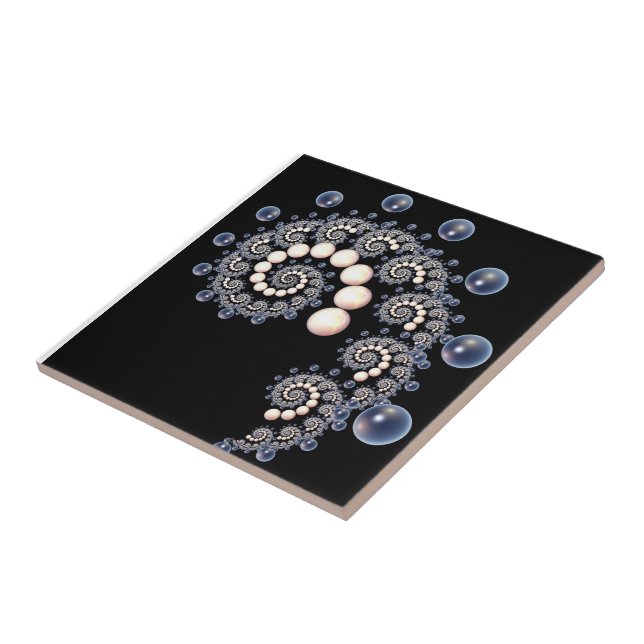 Carreaux de céramique ivoire et perle bleue (Côté)