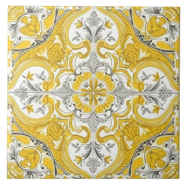 Carreaux de céramique jaune et blanc portugais (Devant)