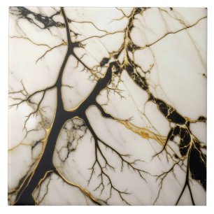 Carreaux de céramique Marbre blanc Veines noir et 