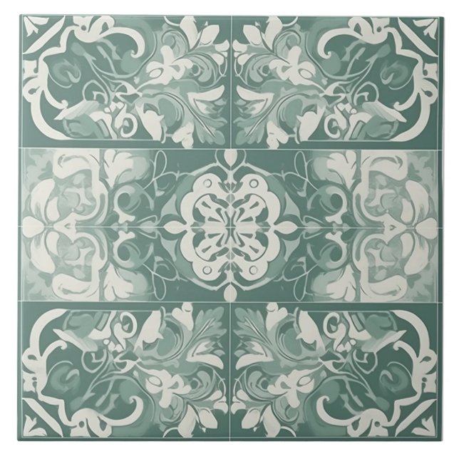 Carreaux de céramique méditerranéenne vert et blan (Devant)