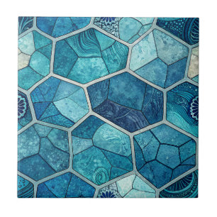 Carreaux de mosaïque bleu océan – Polygone irrégul