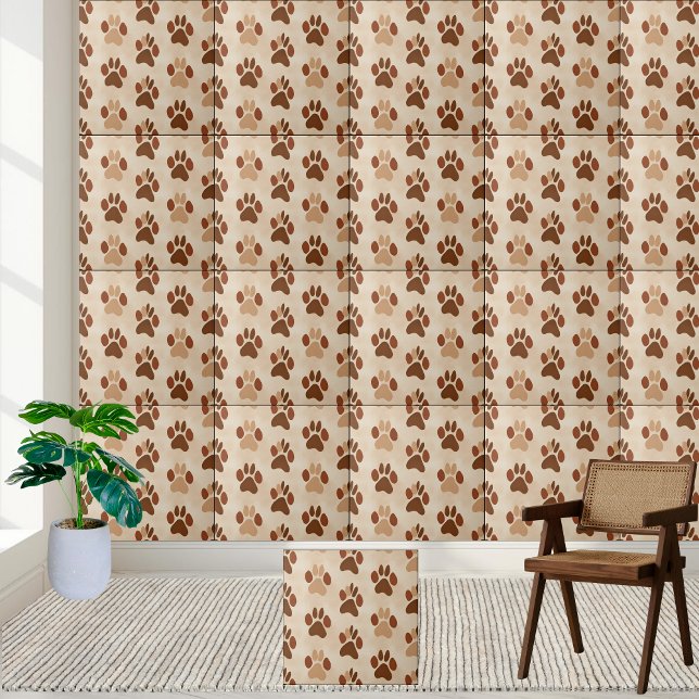 Carreaux de Motif Brown foncé et clair (Dark and Light Brown Paw Print Pattern Tile)
