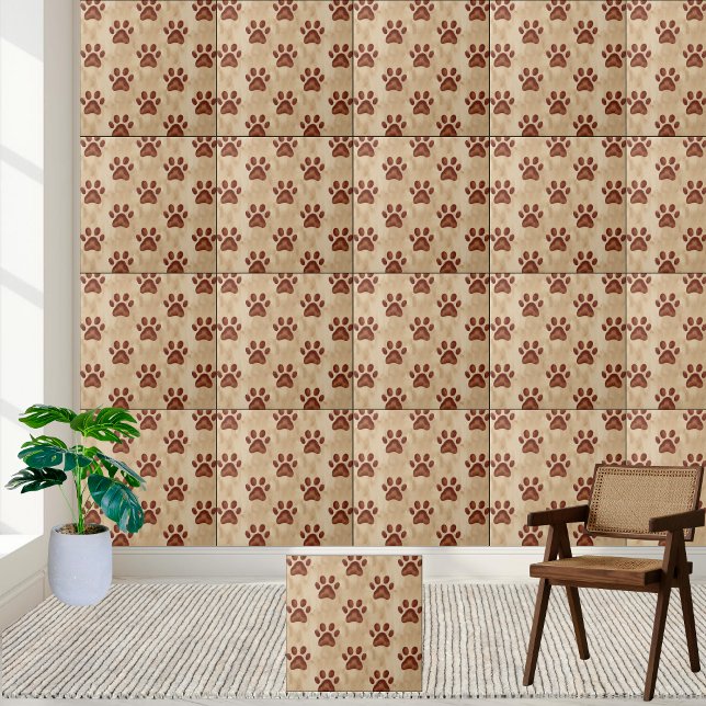 Carreaux de Motif Brown rustique et chaleureux (Rustic and Warm Brown Paw Print Pattern Tile)