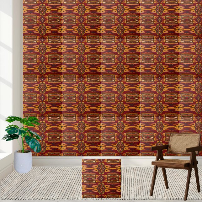 Carreaux d'impression en rouge et or africain (Bold Red & Gold African Print Tile)