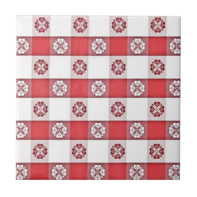 Carreaux d'impression en tissu italien rouge et bl (Devant)