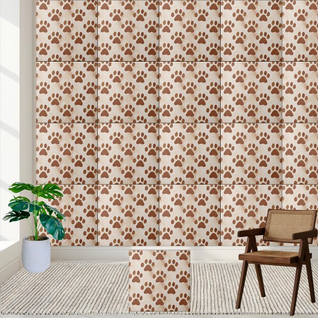Carreaux Empreintes de pattes Brown (Warm Brown Paw Print Tile)