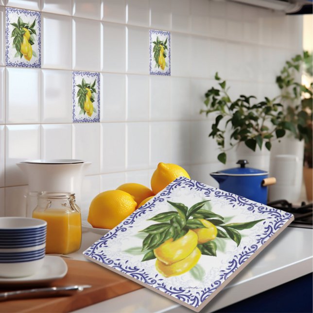 Carreaux en céramique avec citrons Toile Bleue (Créateur téléchargé)