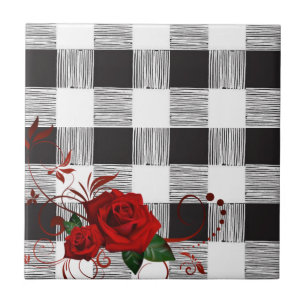 Carreaux en céramique blanc et noir Plaqué rose ro