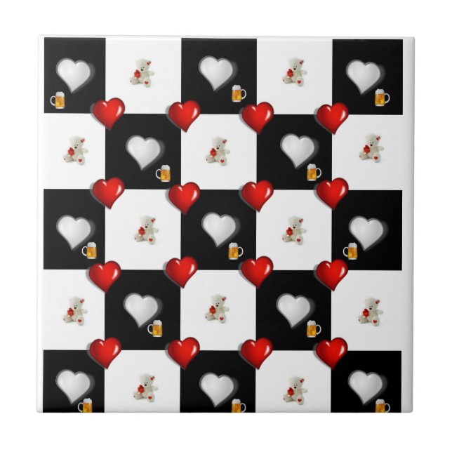 Carreaux en céramique Blanc Noir À damiers Bière T (Devant)