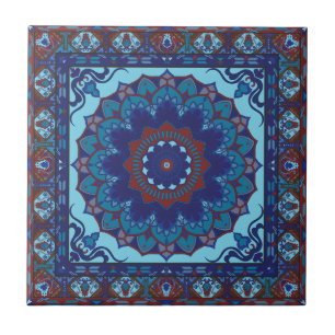 Carreaux En Céramique Bleu Islamique Et Motif Roug
