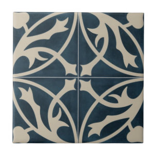 Carreaux en céramique - Feuilles bleu et ivoire