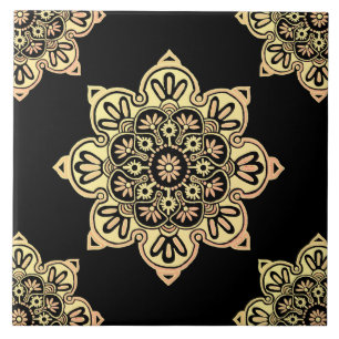 Carreaux en céramique, Médaillon jaune sur Noir