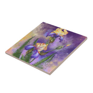 Carreaux en céramique violets Iris Fleurs