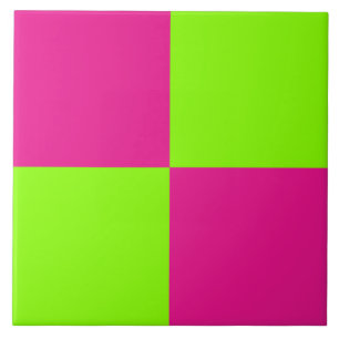 Carreaux en damier rose chaud et vert citron