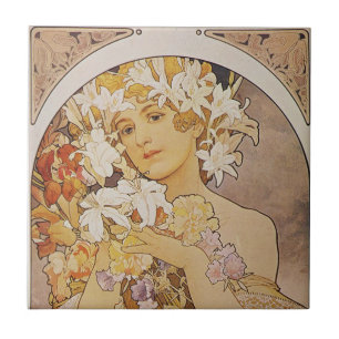 Carreaux - Fleurs Mucha Dame Art Nouveau