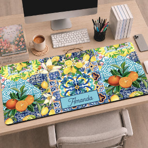 Carreaux Floraux de Citron Bleu Sicilien Vibrants
