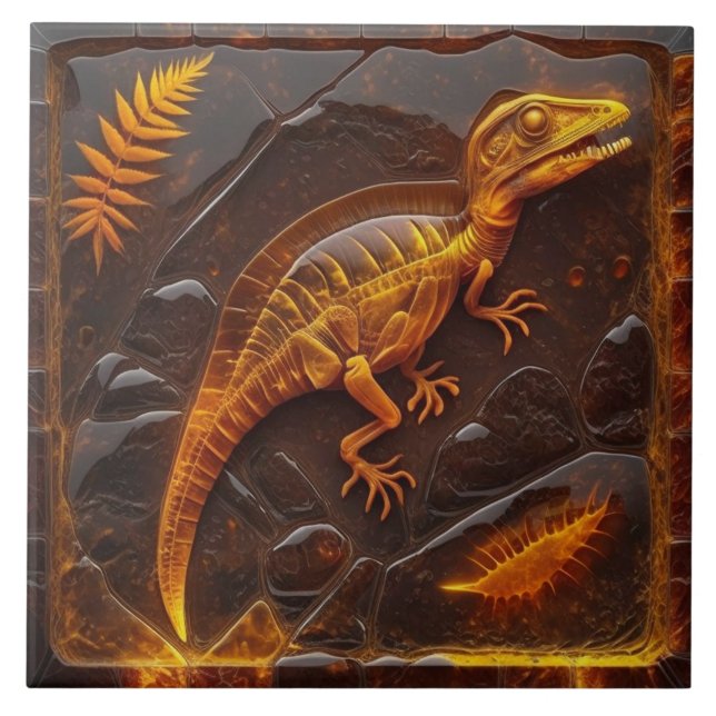 Carreaux Fossiles Dinosaures en céramique ambre (Devant)